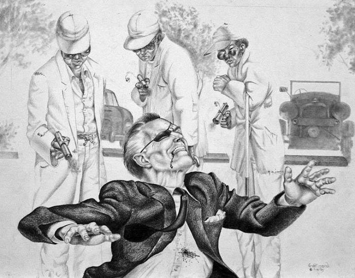 The 'Chigros' killing Strangways | Illustration George Almond courtesy of www.007magazine.com