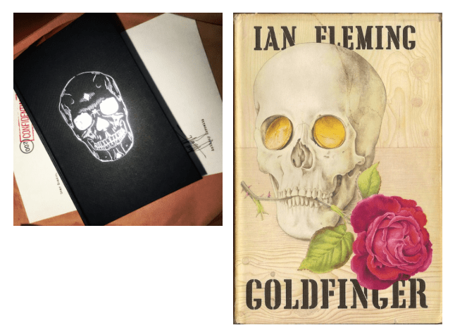 Left: Proof copy of 'Trigger Mortis' courtesy of Ian Fleming Publications | Right: Richard Chopping's classic Goldfinger cover