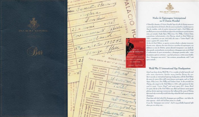 Hotel registrations for Fleming and Popov as found in Palacio's bar menu today.