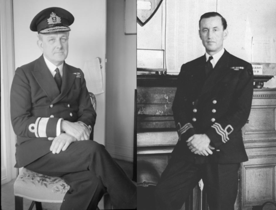 Rear Adm. John Godfrey and his assistant, Lt. Commander Ian Fleming.
