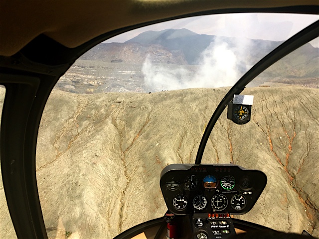 Flying towards the crater on Mount Aso